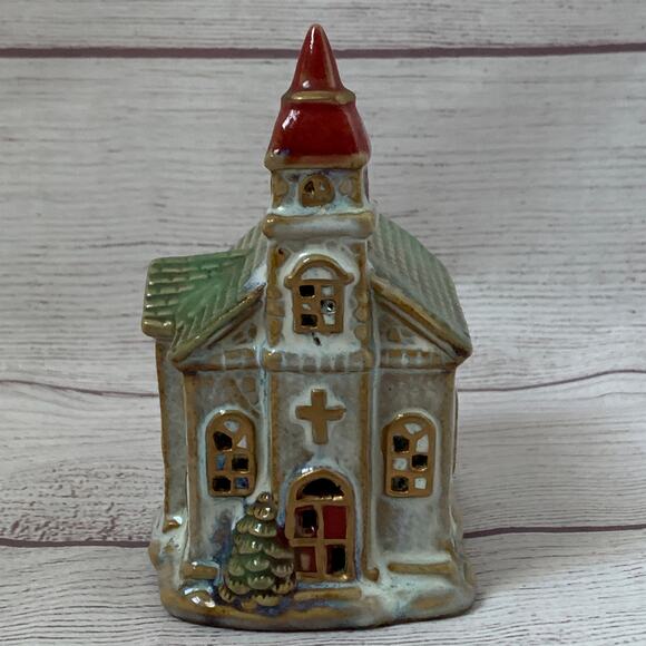 Vintage Ceramic Mini Christmas Church Cutout Detail Small Village 5 1/8"H - Picture 2 of 12